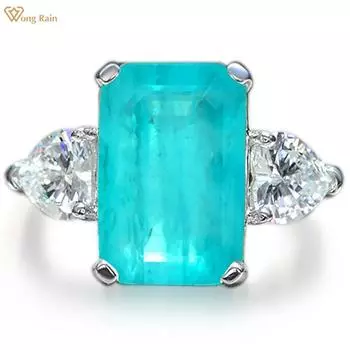 Wong Rain, стерлинговое серебро 925 пробы, 8*12 мм, синтетический турмалин Параиба, цирконы, драгоценный камень, обручальное кольцо для женщин, ювелирные изделия