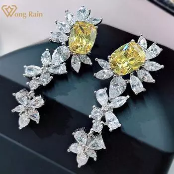 Wong Rain, стерлинговое серебро 925 пробы, AAAAA, цирконы, драгоценный камень, Свадебная вечеринка, индивидуальные женские висячие серьги-шпильки, ювелирные изделия