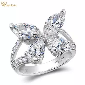 Wong Rain, стерлинговое серебро 925 пробы, груша, огранка маркиза, AAAAA, цирконы, драгоценный камень, свадебное обручальное кольцо в форме бабочки, женские кольца, изящные ювелирные изделия