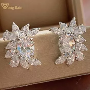 Wong Rain, стерлинговое серебро 925 пробы, измельченный лед, AAAAA, цирконы, драгоценные камни, серьги-гвоздики для женщин, свадебная вечеринка, изящные ювелирные изделия, подарок
