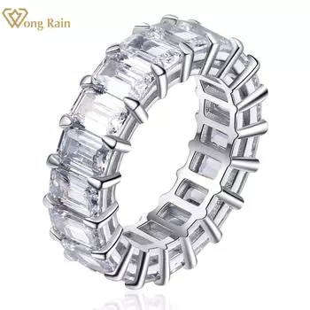 Wong Rain, стерлинговое серебро 925 пробы, изумрудная огранка, 4*6 мм, AAAAA, цирконы, драгоценный камень, обручальное кольцо, кольцо для женщин, ювелирные изделия, подарки