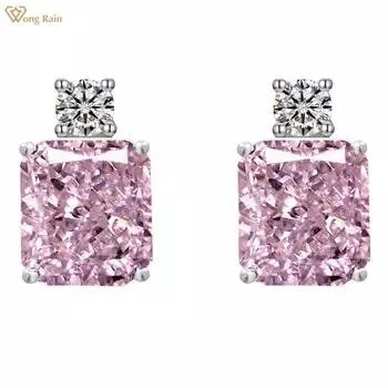Wong Rain, стерлинговое серебро 925 пробы, ледяная дробленая огранка, 9*10 мм, цирконы AAAAA, драгоценный камень, серьги-гвоздики для свадьбы и помолвки, ювелирные украшения