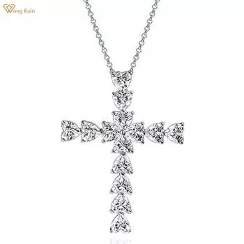 Wong Rain, стерлинговое серебро 925 пробы, огранка сердца AAAAA, цирконы, драгоценный камень, юбилейный крест, кулон, ожерелье, ювелирные изделия, подарок на день рождения