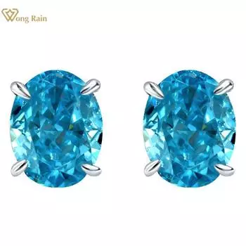 Wong Rain, стерлинговое серебро 925 пробы, овальная огранка, 7*9 мм, AAAAA, цирконы, драгоценные камни, серьги-гвоздики для женщин, ювелирные изделия