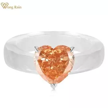 Wong Rain, стерлинговое серебро 925 пробы, сердцевидная огранка, 8*8 мм, AAAAA, цирконы, драгоценный камень, ювелирные изделия, модное кольцо для женщин, подарки