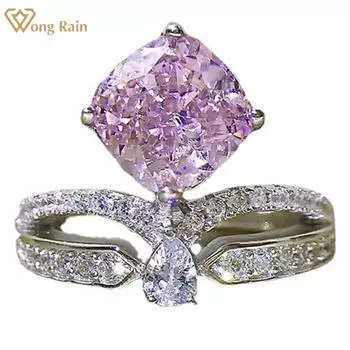 Wong Rain, стерлинговое серебро 925 пробы, сияющая огранка, Корона AAAAA, цирконы, драгоценный камень, свадебное обручальное кольцо для женщин, ювелирные изделия, подарки