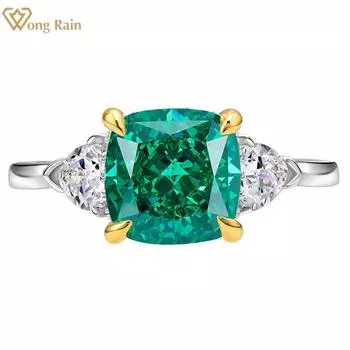 Wong Rain Стерлингового Серебра 925 пробы Измельченный Лед 8*8 ММ AAAAA Циркон Драгоценный Камень Ювелирные Изделия Коктейльное Кольцо Для Женщин Свадебное Обручальное Кольцо