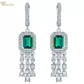 Wong Rain Винтаж 100% стерлинговое серебро 925 пробы изумрудной огранки 6*8 мм AAAAA цирконы драгоценный камень свадебная вечеринка висячие серьги с кисточками изящные ювелирные изделия
