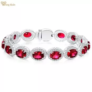 Wong Rain Винтаж 100% Стерлинговое Серебро 925 пробы овальной огранки AAAAA Цирконы Свадебная вечеринка Женские браслеты Изящные ювелирные изделия Браслеты 17 СМ