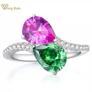 Wong Rain Винтаж 100% стерлингового серебра 925 пробы 7*9 мм грушевидной огранки AAAAA цирконы драгоценный камень свадебная вечеринка ювелирное кольцо для женщин