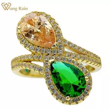 Wong Rain Винтаж 100% стерлингового серебра 925 пробы грушевидной огранки AAAAA цирконы драгоценный камень свадебная вечеринка кольцо для женщин ювелирные изделия подарок