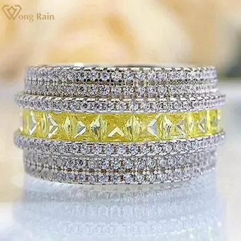 Wong Rain Винтаж 100% Стерлингового Серебра 925 пробы AAAAA Цирконы Драгоценный Камень Парные Кольца Партии Изящных Ювелирных Изделий Обручальное Кольцо