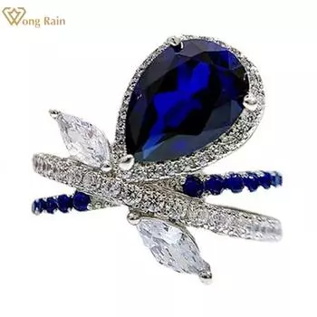 Wong Rain Винтаж 100% стерлингового серебра 925 пробы груша AAAAA цирконы драгоценный камень свадебная вечеринка коктейльное кольцо для женщин изящные ювелирные изделия