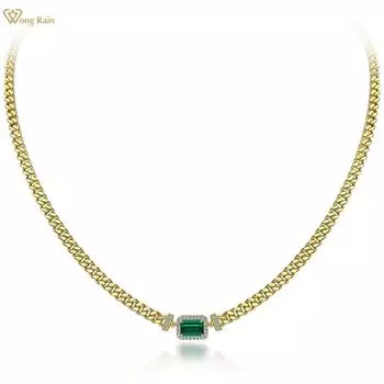 Wong Rain Винтаж Стерлинговое Серебро 925 Изумрудной Огранки 5*8 ММ Цирконы AAAAA Драгоценный Камень Юбилейный Подвеска Ожерелье Изысканные Ювелирные Изделия Длина Цепи 48 СМ