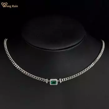 Wong Rain Винтаж Стерлингового Серебра 925 Изумрудной Огранки AAAAA Циркон Драгоценный Камень Женское Ожерелье Изящных Ювелирных Изделий Длина Цепи 48 СМ
