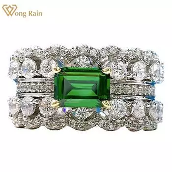Wong Rain Винтаж Стерлингового Серебра 925 Изумрудной Огранки AAAAA Цирконы Драгоценный Камень Свадебная Вечеринка Роскошное Кольцо Для Женщин Изящное Ювелирное Кольцо