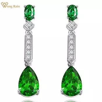 Wong Rain Винтаж стерлингового серебра 925 пробы грушевидной огранки 8*12 мм AAAAA цирконы драгоценный камень свадебная вечеринка висячие серьги ювелирные изделия
