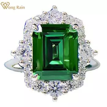 Wong Rain Винтаж Стерлингового Серебра 925 пробы 8*10 мм 6CT Изумрудной Огранки AAAAA Цирконы Драгоценный Камень Вечерние Женщины Кольцо Изящные Ювелирные Изделия Рождественский Подарок