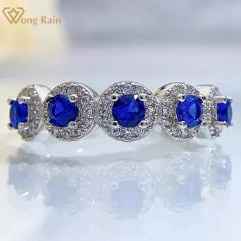 Wong Rain Винтажное кольцо из 100% стерлингового серебра 925 пробы круглой огранки AAAAA с цирконами и драгоценными камнями, обручальное кольцо для женщин, ювелирные изделия, подарки