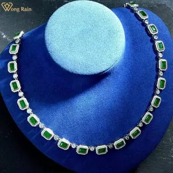 Wong Rain винтажное 100% стерлинговое серебро 925 пробы 5*7 мм AAAAA цирконы драгоценный камень юбилейная вечеринка цепочка ожерелье для женщин изящные ювелирные изделия