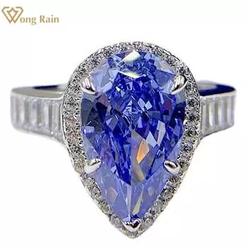 Wong Rain винтажное стерлинговое серебро 925 пробы грушевидной огранки 8*13 мм AAAAA цирконы драгоценный камень свадебное обручальное кольцо для женщин ювелирные изделия