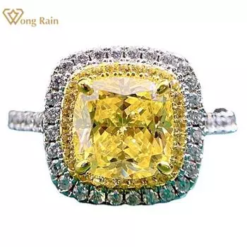 Wong Rain винтажное стерлинговое серебро 925 пробы 8*8 мм AAAAA цирконы драгоценный камень свадебное обручальное кольцо ювелирные изделия подарки