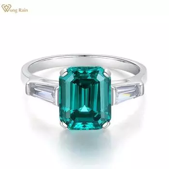 Wong Rain винтажное твердое серебро 925 пробы изумрудной огранки 4CT AAAAA цирконы драгоценный камень свадебное обручальное ювелирное кольцо для женщин подарок