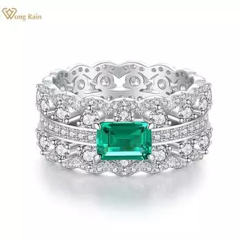Wong Rain винтажное твердое серебро 925 пробы изумрудной огранки 1 CT AAAAA цирконы драгоценный камень свадебное обручальное женское кольцо ювелирные изделия
