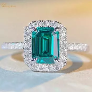 Wong Rain винтажное твердое серебро 925 пробы изумрудной огранки 2CT AAAAA цирконы драгоценный камень свадебное обручальное ювелирное кольцо для женщин подарок