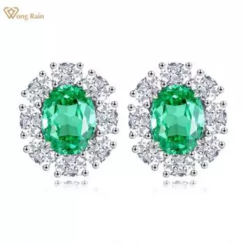 Wong Rain винтажные однотонные серьги-гвоздики из стерлингового серебра 925 пробы овальной огранки 3 CT AAAAA с цирконами, драгоценные камни, женские серьги-пусеты, ювелирные изделия