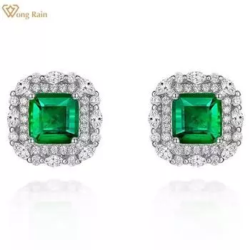 Wong Rain винтажные серьги-гвоздики из 100% стерлингового серебра 925 пробы 7*7 мм AAAAA с цирконами, вечерние серьги-гвоздики для женщин, ювелирные изделия в подарок