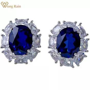 Wong Rain винтажные серьги-гвоздики из 100% стерлингового серебра 925 пробы, овальные 7*9 мм AAAAA, цирконы, драгоценный камень, серьги-гвоздики для свадебной вечеринки, ювелирные украшения