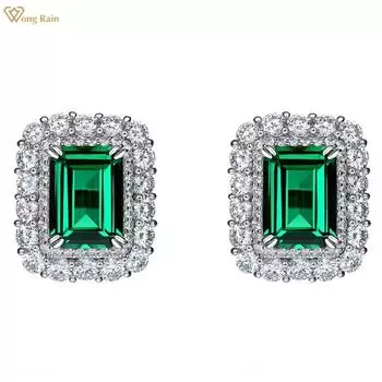 Wong Rain винтажные серьги-гвоздики из 100% стерлингового серебра 925 пробы с изумрудной огранкой AAAAA, цирконы, драгоценные камни, вечерние серьги-гвоздики для женщин, изящные ювелирные изделия