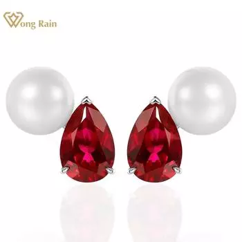 Wong Rain винтажные серьги-гвоздики из 100% стерлингового серебра 925 пробы грушевидной огранки 8*12 мм AAAAA с цирконами и драгоценными камнями, серьги-гвоздики для женщин, свадебные украшения