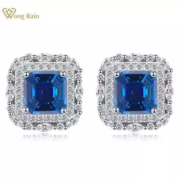 Wong Rain винтажные серьги-гвоздики из стерлингового серебра 925 пробы 7*7 мм с сапфиром Ашер огранки AAAAA, цирконы, драгоценные камни, ювелирные изделия