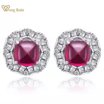 Wong Rain винтажные серьги-гвоздики из стерлингового серебра 925 пробы 8 мм с огранкой «сахарная голова» AAAAA с цирконами и драгоценными камнями, ювелирные изделия для женщин, рождественский подарок