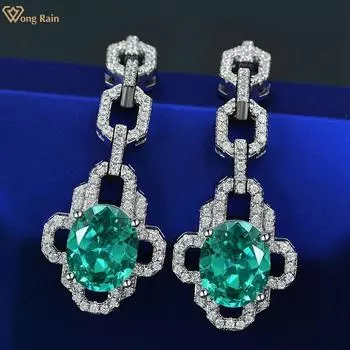 Wong Rain винтажные серьги-подвески из стерлингового серебра 925 пробы овальной огранки 9*11 мм AAAAA с цирконами и драгоценными камнями, висячие серьги-шпильки, ювелирные изделия