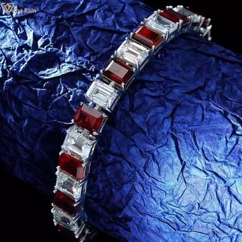 Wong Rain винтажный браслет из 100% стерлингового серебра 925 пробы 6*8 мм изумрудной огранки AAAAA с цирконами и драгоценными камнями для женщин, ювелирные изделия