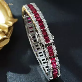 Wong Rain винтажный браслет из 100% стерлингового серебра 925 пробы AAAAA с цирконами и драгоценными камнями для мужчин и женщин, ювелирные изделия в подарок