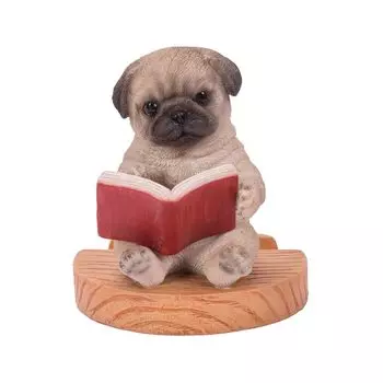 Woobia Книга Чтение Мопс Смартфон Подставка xx Кукла Фигурка Украшение Животное Садовое Украшение Собака H22334 8.5 7.5 8.5 см