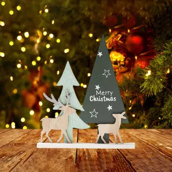 Wood Christmas Tree Ornament Desktop Birthday Gift Centerpiece Table Decoration Style A
