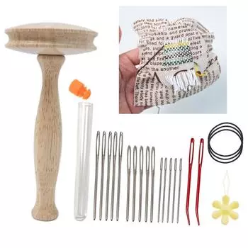 Wood Darning Mushroom Set Mending Mushroom with 17 Sewing Needle Mushroom Darner for Hand Sewing Socks Clothes Bag