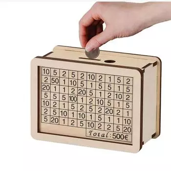 Wood Euro Money Box with Saving Goal and Numbers Money Bank Money Storage Box Piggy Bank Kids 10000