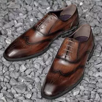 Wood grain Brogue square toe leather shoes men party loafer leather shoes for men wedding business shoes D596 38 коричневый