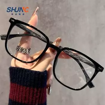 Wood Grain Large Frame Thin Plain Glasses Anti-Blue Light Can Be Matched With Degree Flat Glasses Student Retro