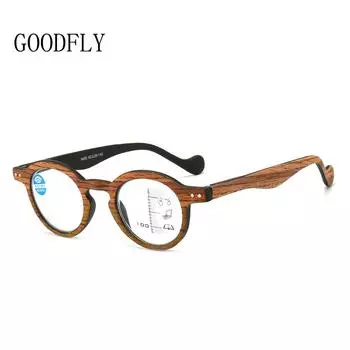 Wood Grain Progressive Multifocal Reading Glasses Men Women Anti Blue Light Glasses Retro Vintage Presbyopic Round Glasses 2024 +100
