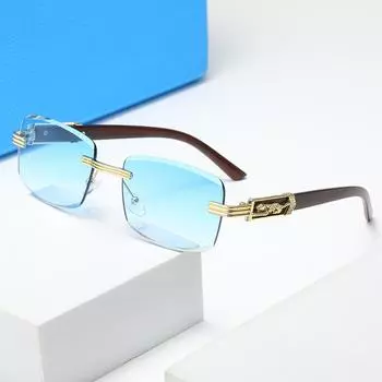Wood Grain Rimless Sunglasses Male Personality Leopard Head Decorative Glasses Sunglasses Female