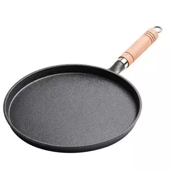 Wood Handle Cast Iron Frying Pan Non-stick Crepe Maker Flat Skillet Pancake Pan Restaurant 20cm