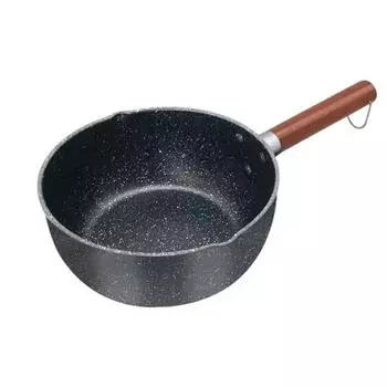 Wood Handle Cooking Saucepan with Lid and Pour Spout Frying Pan Durable Soup Pot Baby Food 18cm-No Lid