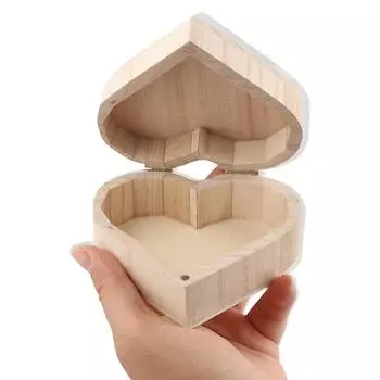 Wood Heart Shape Wood Box Heart Shape Wooden Organizer Handmade Craft Wood Storage Box Ring 1pc